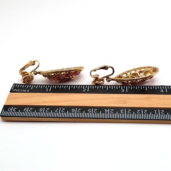 Vintage Pink & Lavender Rhinestone Dangle Clip Earrings - Picture 6 of 8
